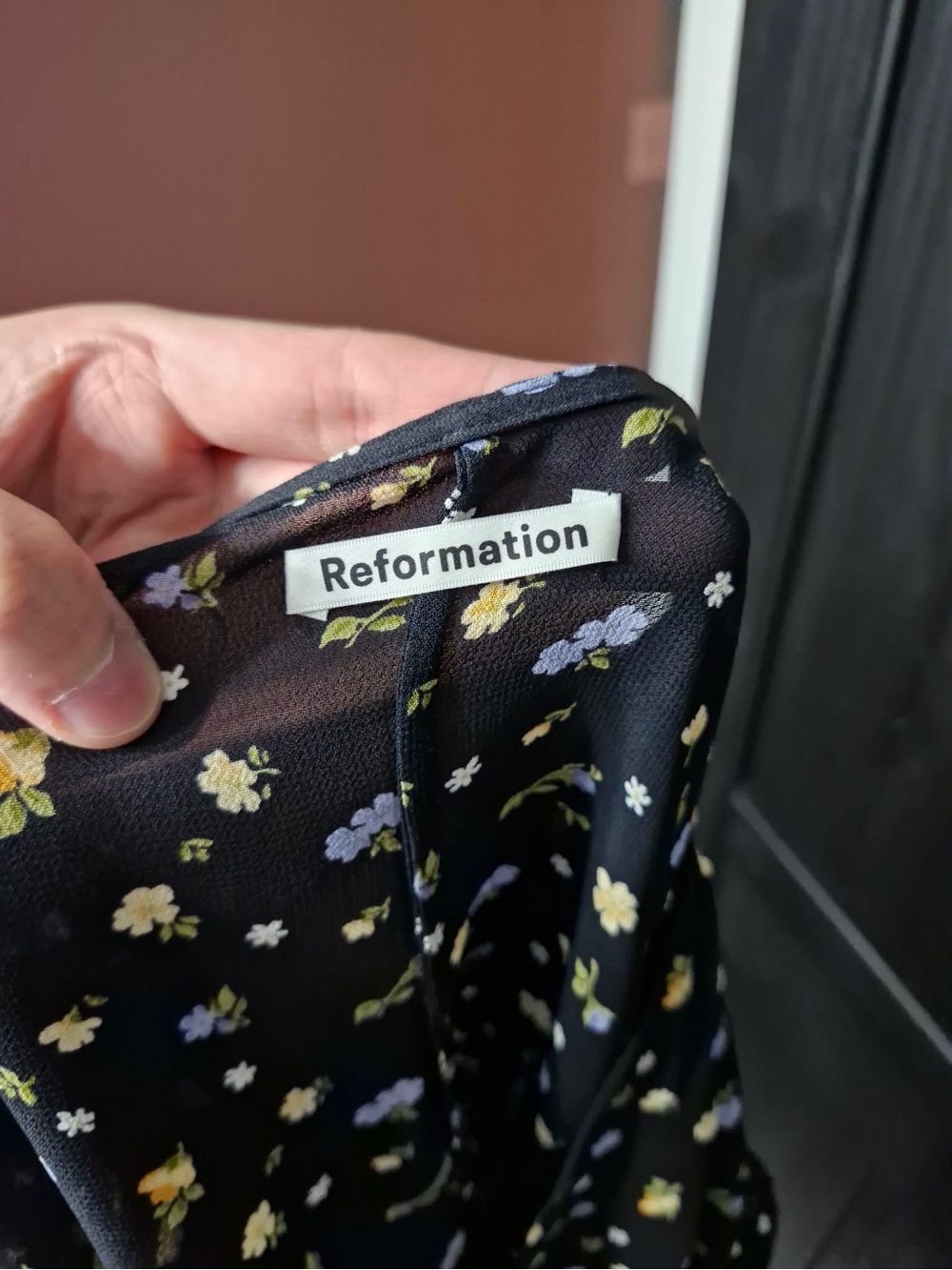 Reformation Black Floral V-Neck Buttoned Peplum Blouse - Picture 2 of 3